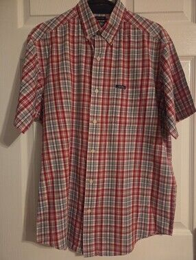 Ralph Lauren Chaps Plaid  Short-Sleeve Button-Down Shirt EUC Vintage Mens MED